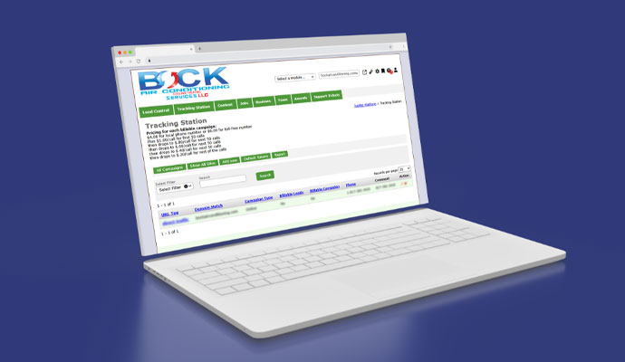 HVAC tracking station dashboard displayed on laptop screen for service management and digital monitoring